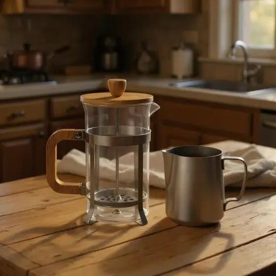 Cafeteira Prensa Francesa Vidro 350ml Com Tampa Alça Bambu