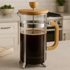 Cafeteira Prensa Francesa Vidro 350ml Com Tampa Alça Bambu