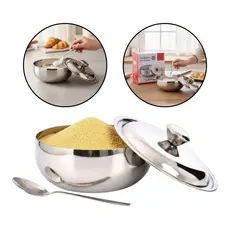 Porta Condimentos Farinheira Com Colher Tampa Aço Inox 1200g Prateado