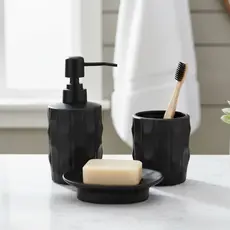 Kit Banheiro Lavabo 3 Peças Dispenser 250ml Saboneteira Pote Preto Decoração