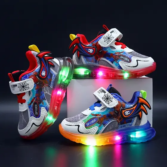 2025 Novo Estilo tênis infantis meninos estudantes casuais sapatos de placa alta meninas sapatos de bebê LED sapatos
