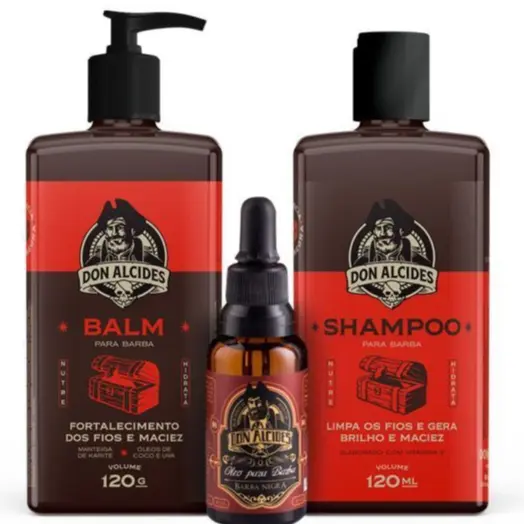 Kit Barba Completo Shampoo Balm E Óleo Don Alcides Barba Negra Amadeirado