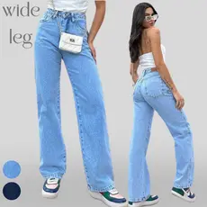 Calça jeans feminina cintura alta wide leg tecido 100% algodão – Estilo, Conforto e Versatilidade