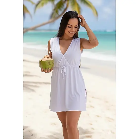 Saída De Praia Curta Vestido Verão Decote Canga Biquíni