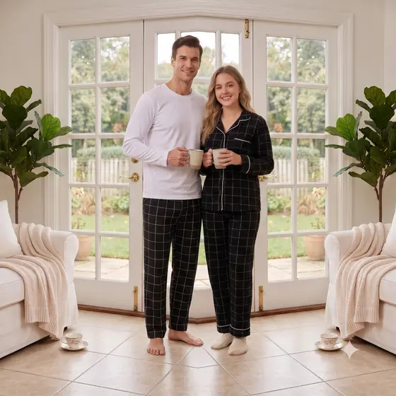 Kit 2 Pijamas Casal Combinando Namorados Inverno Feminino Americano E Masculino Longo