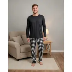Pijama Longo Masculino Manga Malha Inverno Homem