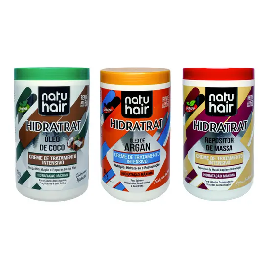 Kit Cronograma Capilar Óleo de Coco + Óleo de Argan + Repositor de massa NatuHair