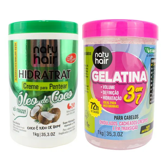 Kit Creme para pentear Óleo de Coco + Gelatina 3 em 1 1kg