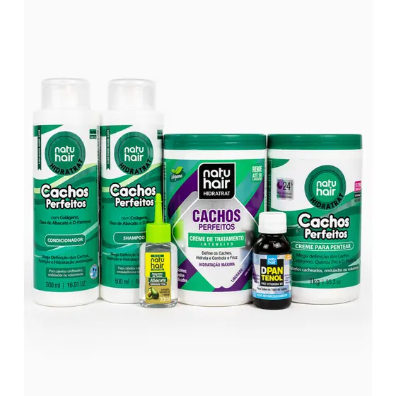 Kit Cachos Perfeitos-Shampoo+Condicionador+Creme Para Pentear+Tratamento Intensivo+Óleo Capilar