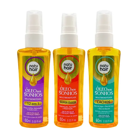 Kit Óleo dos sonhos 12 em 1 + Óleo dos sonhos Super Óleos + Óleo dos sonhos Cachos Natuhair 60ml