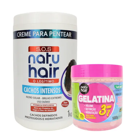 Kit Creme para pentear Cachos Intensos 1 Kg + Gelatina modeladora de cachos S.O.S 3 em 1 500g