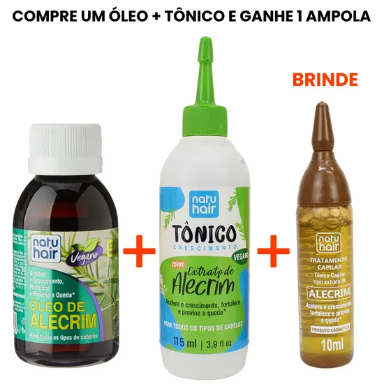 Kit Alecrim Natuhair - Óleo 60ml + Tônico 115ml + Brinde Ampola de Alecrim 10 ml Crescimento