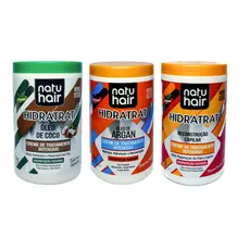 Kit Cronograma Capilar Óleo de Coco + Óleo de Argan + Reconstrução Capilar NatuHair