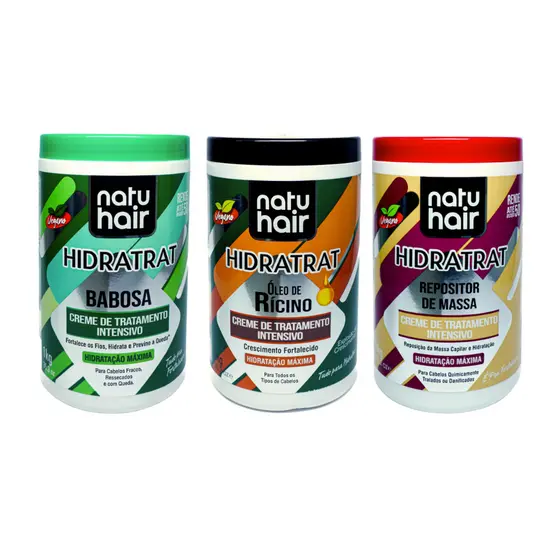 Kit de Cronograma Capilar Babosa + Óleo de Rícino + Repositor de massa NatuHair