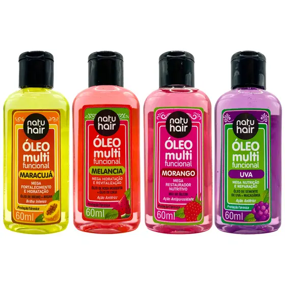 Kit Óleo Multifuncional Natuhair Maracujá + Melancia+ Morango + Uva 60 ml