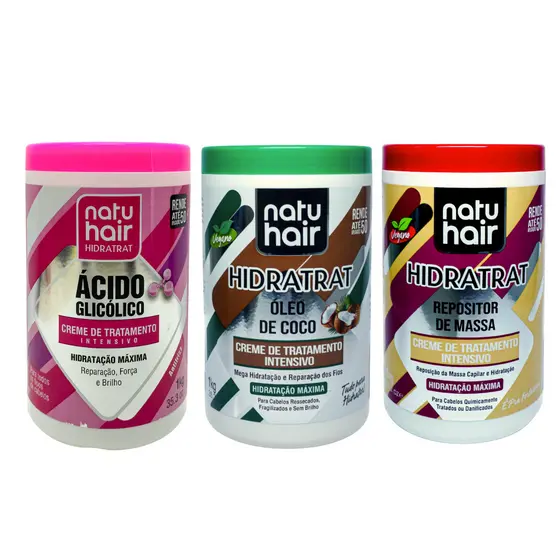 Kit cronograma capilar Ácido Glicólico + Óleo de Coco + Repositor de massa
