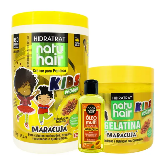 Kit Creme para Pentear + Gelatina + Óleo Multifuncional Natuhair Maracujá