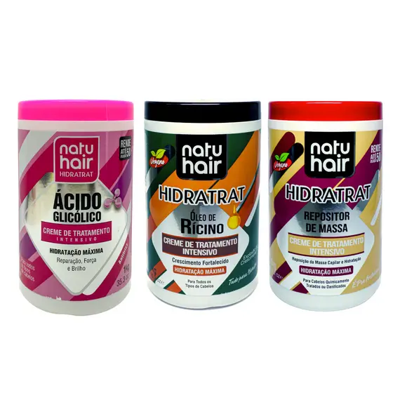 Kit cronograma capilar Ácido Glicólico + Óleo de Rícino + Repositor de massa