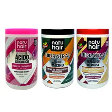 Kit cronograma capilar Ácido Glicólico + Óleo de Rícino + Repositor de massa