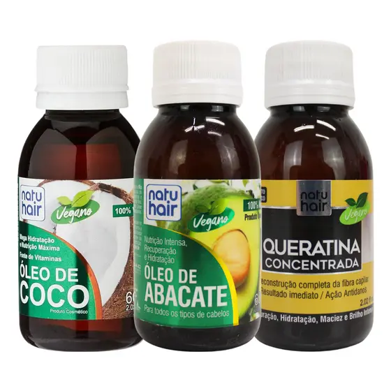 Kit Cronograma Capilar Óleo de Coco + Abacate + Queratina 60ml