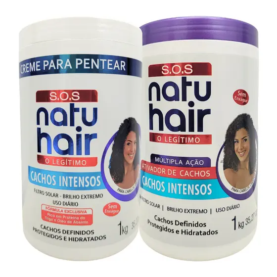 Kit Creme para Pentear Cachos Intensos + Ativador de Cachos [ Cachos Intensos] SOS Natuhair 1kg