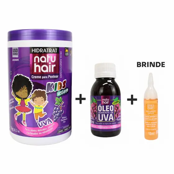 Kit Creme para Pentear Uva kids 1kg+Óleo Capilar Semente de Uva 60ml+Brinde Ampola