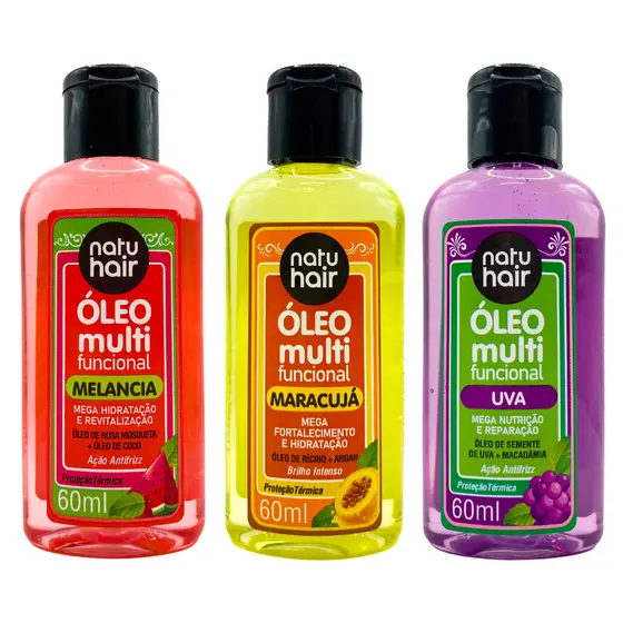 Kit Óleo Multifuncional Natuhair Melancia + Maracujá + Uva 60 ml