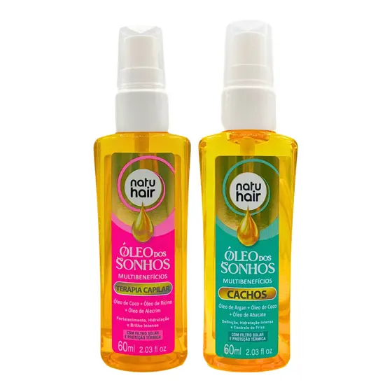 Kit Óleo dos sonhos Terapia Capilar + Óleo dos sonhos Cachos Natuhair 60ml
