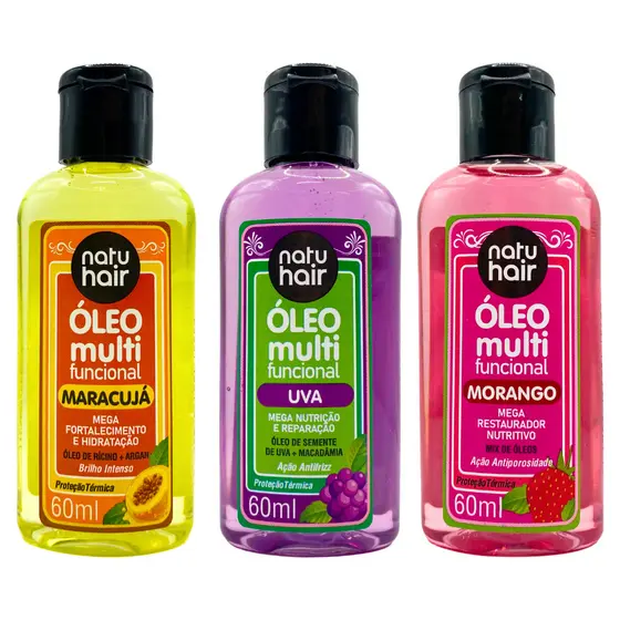 Kit Óleo Multifuncional NatuHair Maracujá + Uva + Morango 60ml
