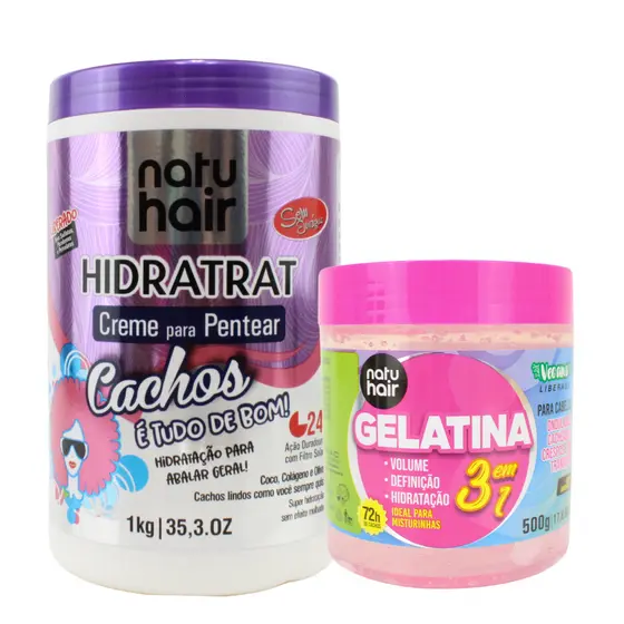 Kit  Creme para Pentear Cachos é Tudo de Bom + Gelatina modeladora de cachos 3 em 1 Natuhair 500g