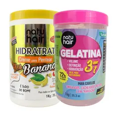 Kit Creme para Pentear Yes Banana + Gelatina modeladora de cachos 3 em 1 Natuhair 1 KG