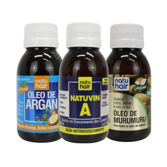 Kit Nutrição e Brilho Máximo NatuHair – NatuVin A + Óleo de Argan + Óleo de Murumuru