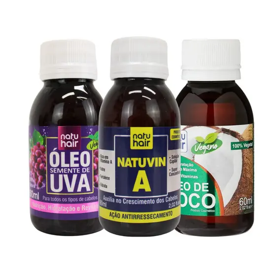 Kit Cachos Definidos e Hidratados NatuHair – NatuVin A + Óleo de Coco + Óleo de Uva