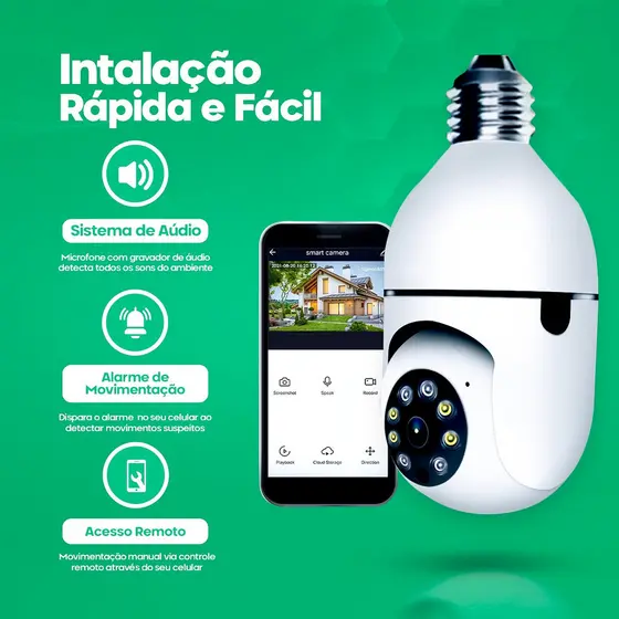 Camera Seguranca Prova Dagua Giratoria 360 Ip Inteligente Lampada Panoramica Wifi E Espiã