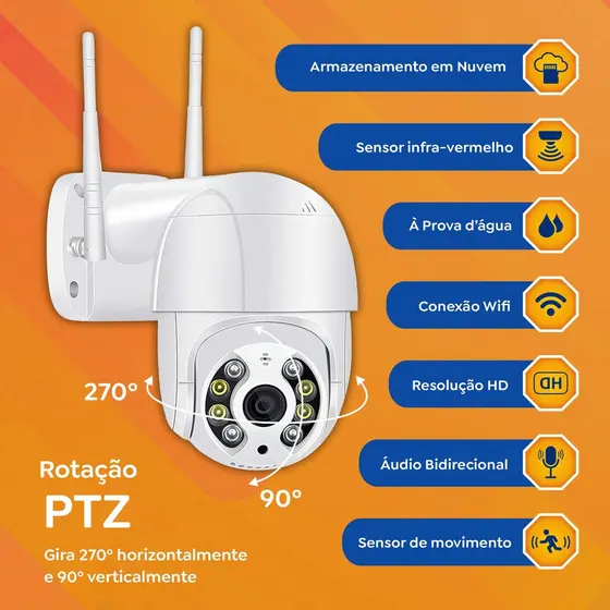 Camera A8 Icsee + Cartao de 128GB Externa FullHD 1080p Prova D'agua Wi-fi Smart