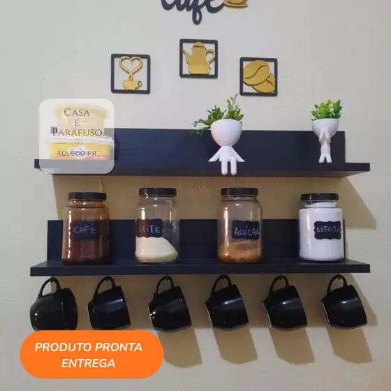 2 Prateleiras cantinho do café com 6 ganchinhos 28