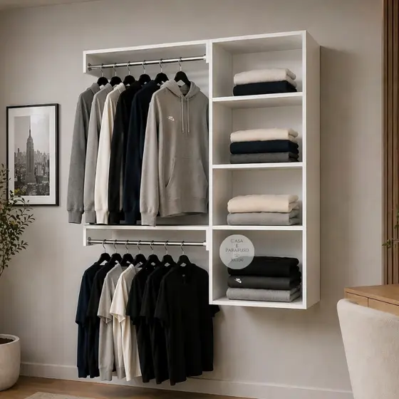 Closet Aberto Arara Suspenso De Parede Cabideiro  - Closet 67