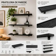 Prateleira  Industrial Com Grade 20x60cm Decoração- 102