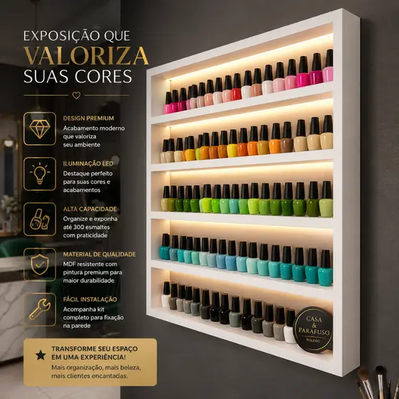 Nicho Expositor de Esmaltes Organizador de Parede para Salão de Beleza Manicure -1