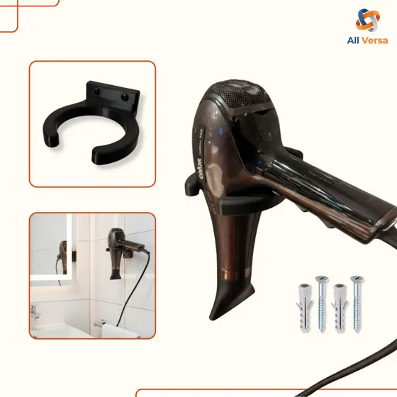 Suporte Secador de Cabelo Universal - Parede, Fixação Segura, Parafusos