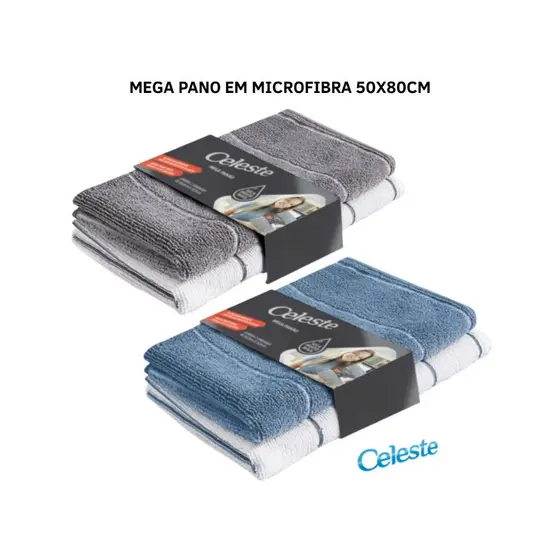 Mega Panão Multiuso Microfibra Celeste com 2 unidades 80x50 Cor Sortida