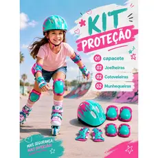 Kit Proteção Infantil Capacete Joelheiras Cotoveleiras Munhequeiras (Cor- Sortido 2 tons de Rosa ) Segurança Confort