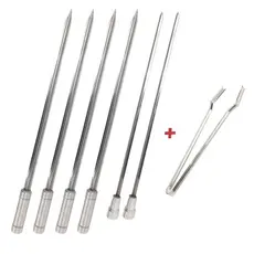 Kit 6x Espetos Inox 40cm Espada, Coração E Pegador De Carnes