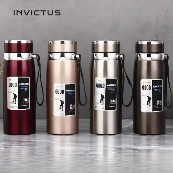 Garrafa 800ml/1000ml Inox Térmica Com Infusor Prata Dourada De Água Café Parede Dupla Com Alça