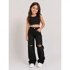 Calça Jeans Wide Leg  Rasgada Juvenil