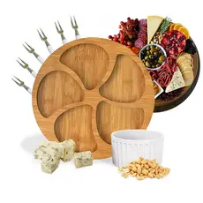 Kit Petisqueira Redonda Para Frios Queijo Com Molheira Ramekin e Garfinhos para Petiscos