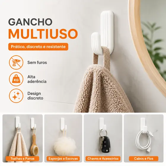 Gancho Adesivo Kit 1 2 3 4  Unidades Para Banheiro Cozinha Lavabo Sem Furo Com Fita Dupla Face
