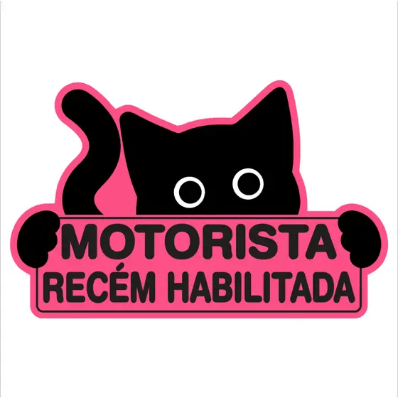 Adesivo Motorista Recém Habilitado Gatinho Fofo para Carro 20x12,6cm