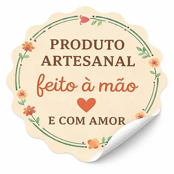 Kit 100 Etiquetas Adesivas - Feito a Mão 3,2cm Redonda para Embalagem e Pedidos