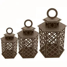 Trio De Lamparina Nogueira MDF Para Casamento Decoração Charmosa E Elegante Para Festas